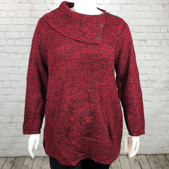 0X 3X Style & Co Red & Black Cowl Neck Sweater - Picture 2 of 6